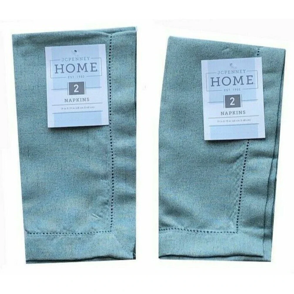JCP Hemstitch Fabric Napkins 19x19 Teal Holiday Thanksgiving Set of 4 Easter